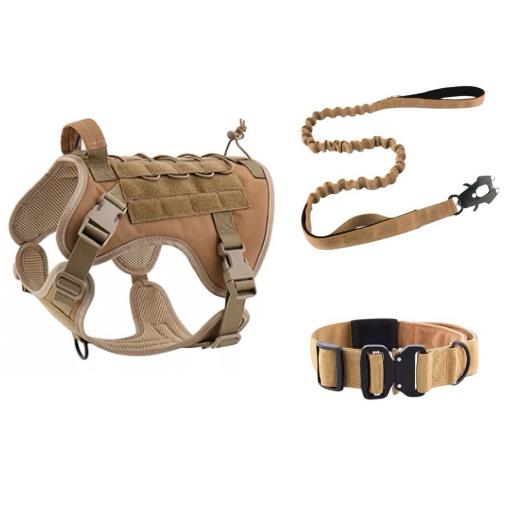 Tactical Dog Vest Working Dog Military Harness w/ Handle No-pull; Leash & Collar